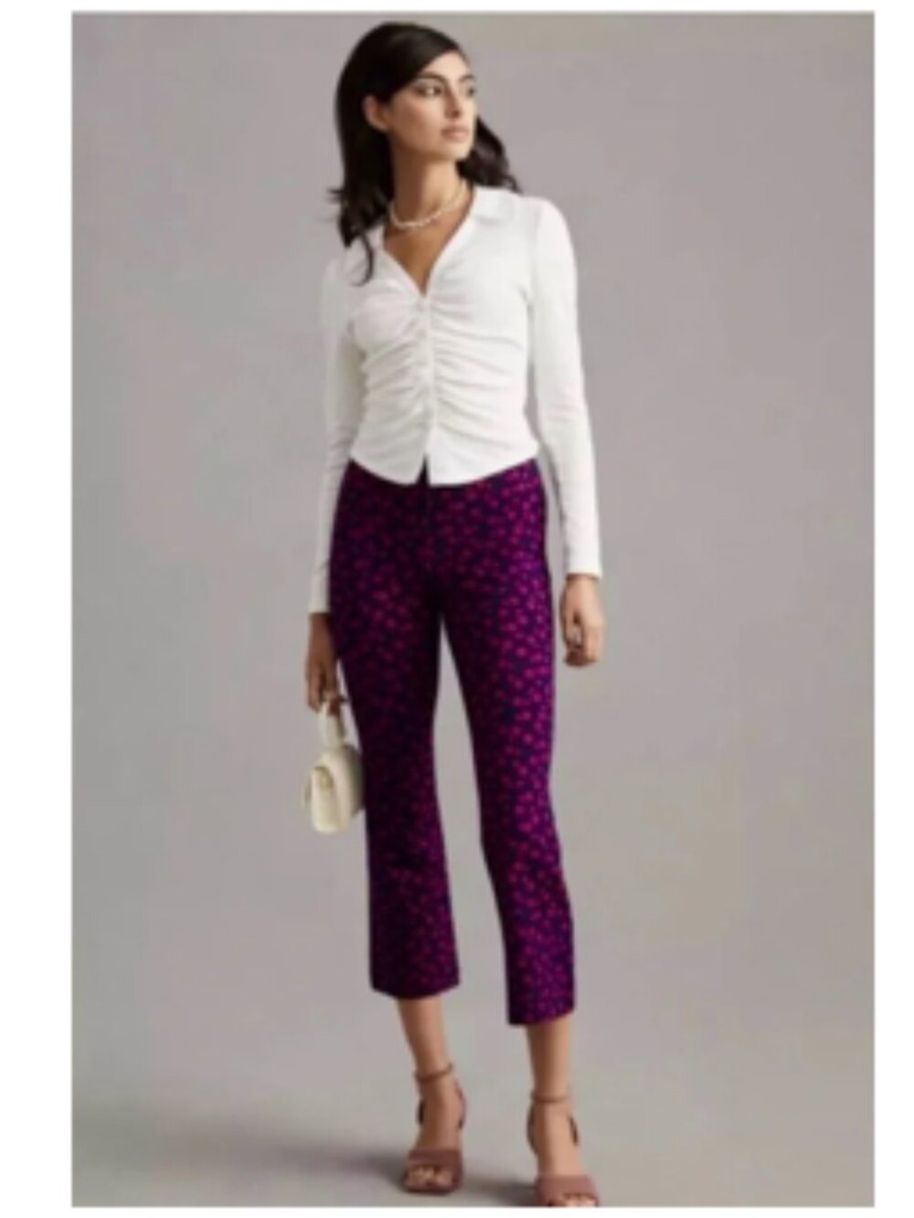 Maeve The Margot Kick-Flare Crop Pants in Red Cherry Pattern – Size Small Tall